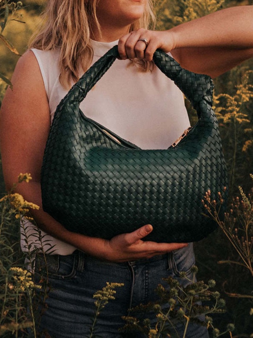 Melie Blanco Brigitte Woven Green Shoulder Bag